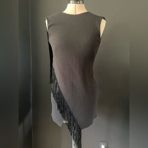 Ralph Lauren purple label Black Asymmetrical Tank Top with fringe size xs